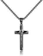 🙏 karseer crucifix necklace: stylish abstract jesus christ cross pendant, catholic religious jewelry gift for men and women, 22" box chain, unisex logo