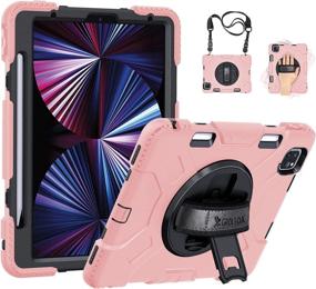 img 4 attached to 📱 GROLEOA iPad Pro 11 Case 2021: Shockproof Full-Body Protective Cover for iPad Pro 11-inch 3rd Gen - Military Grade - Pencil Holder - Stand - Hand/Shoulder Strap - Pink