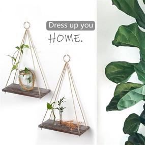 img 1 attached to 🌿 Macrame Hanging Shelves for Wall & Window - Indoor Plant Shelf - Floating Wall Shelves for Bedroom, Bathroom, Living Room - Boho Wall Decor Home - Set of 2 (Medium Size)