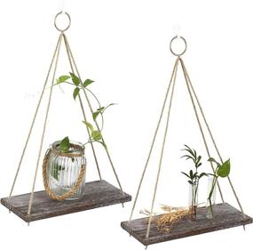 img 4 attached to 🌿 Macrame Hanging Shelves for Wall & Window - Indoor Plant Shelf - Floating Wall Shelves for Bedroom, Bathroom, Living Room - Boho Wall Decor Home - Set of 2 (Medium Size)