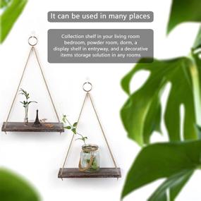 img 3 attached to 🌿 Macrame Hanging Shelves for Wall & Window - Indoor Plant Shelf - Floating Wall Shelves for Bedroom, Bathroom, Living Room - Boho Wall Decor Home - Set of 2 (Medium Size)