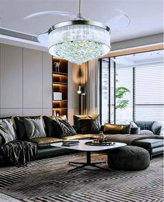 img 2 attached to 💡 AFANQI 42-inch Telescopic Ceiling Fan Light Chandelier with Remote Control, Modern Chrome Crystal Fan Chandelier - Black/Silver Crystal