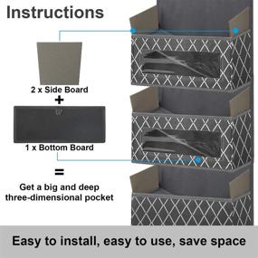 img 2 attached to 🗂️ Versatile Grey Over The Door Hanging Organizer - 5 Large Pockets, Foldable Wall Mount Fabric Storage with Clear Window - Ideal for Pantry, Closet, Kitchen, Nursery, Bathroom, Dorm - 49.6x12.2x5 inches