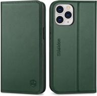 📱 premium midnight green iphone 12 pro max genuine leather wallet case with kickstand | rfid blocking card slots | magnetic closure | shockproof | compatible with 6.7" iphone 12 pro max - by shieldon logo