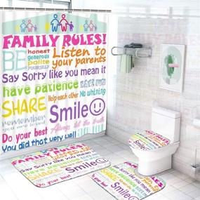 img 4 attached to 🚿 Family Rules Shower Curtain Set - 4 Piece with Non-Slip Rugs, Toilet Lid Cover, and Bath Mat | Kids Educational Design with 12 Hooks | Durable Waterproof Fabric for Bathroom