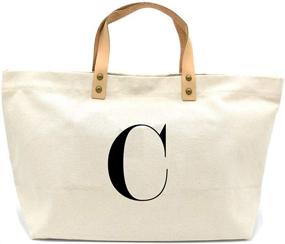 img 4 attached to 👜 PumPumpz Classic Monogrammed Canvas Tote Bag: Stylish & Natural Color Gifts