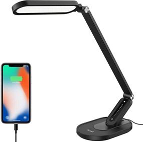 img 4 attached to 💡 JKSWT LED Desk Lamp: Eye-Caring Table Lamp with Dimmable Natural Light, 5 Color Modes, USB Charging, Touch Control, and Memory Function - Ideal 10W Reading Lamp in Black