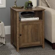 🪑 walker edison rustic oak 18 inch modern farmhouse side accent table with grooved door cabinet for living room storage - small end table логотип