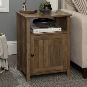 img 4 attached to 🪑 Walker Edison Rustic Oak 18 Inch Modern Farmhouse Side Accent Table with Grooved Door Cabinet for Living Room Storage - Small End Table