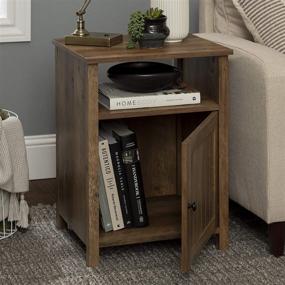 img 2 attached to 🪑 Walker Edison Rustic Oak 18 Inch Modern Farmhouse Side Accent Table with Grooved Door Cabinet for Living Room Storage - Small End Table