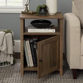 img 1 attached to 🪑 Walker Edison Rustic Oak 18 Inch Modern Farmhouse Side Accent Table with Grooved Door Cabinet for Living Room Storage - Small End Table