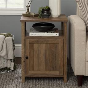 img 3 attached to 🪑 Walker Edison Rustic Oak 18 Inch Modern Farmhouse Side Accent Table with Grooved Door Cabinet for Living Room Storage - Small End Table