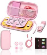 11 in 1 pink accessories bundle for switch lite: pink carry case with coral case, game case storage, coral usb c cord, pink thumb grips, screen protector, wrist strap, and shoulder strap logo