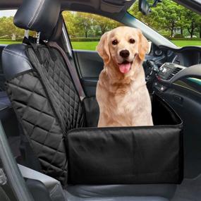 img 3 attached to 🐾 Flow.month Deluxe 2 in 1 Pet Front Seat Cover & Booster Seat for Dogs | Waterproof Car Dog Seat Cover with Safety Belt | Pet Bucket Seat Cover in Black