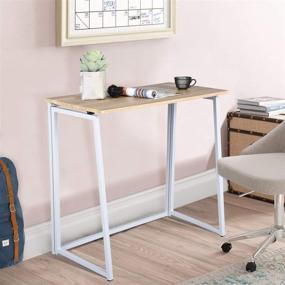 img 4 attached to 🏠 CozyCasa Folding Desk for Home Office: Small Foldable Computer Desk, Modern Simple Student Desk for Teens Bedroom, No Assembly, White Legs