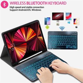 img 3 attached to 🔌 QHOHQ iPad Pro 11 Inch 2021 Backlit Keyboard Case - Detachable Wireless/BT Keyboard - 7 Color Backlight - Advanced Leather - Black