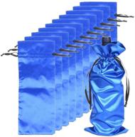 🎁 10pcs drawstring satin wine bags in blue, ideal for gifting at travel, wedding, birthday, housewarming, and dinner parties (15"x6") логотип