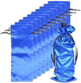 img 4 attached to 🎁 10pcs Drawstring Satin Wine Bags in Blue, Ideal for Gifting at Travel, Wedding, Birthday, Housewarming, and Dinner Parties (15"x6")