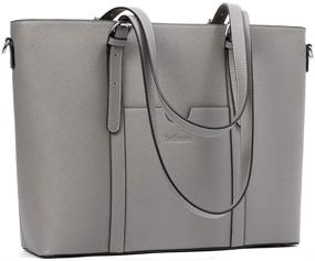 img 4 attached to 👜 BROMEN Vintage Leather Handbags Women's Briefcase - Grey Laptop Tote Bag for 15.6 inch Shoulder Work Purses