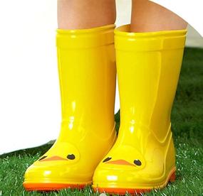 img 1 attached to 🦆 D.S.mor Yellow Cute Cartoon Duck Toddler Rain Boots - Anti-Slip Children's Water Shoes, Rubber Rain Boots for Kids