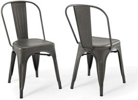 img 3 attached to 🪑 Set of 2 Modway Promenade Industrial Modern Gunmetal Steel Metal Bistro Dining Chairs
