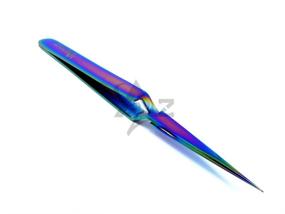 img 1 attached to Stylish SET OF 2 Stainless Steel Multi Titanium Rainbow Color 3D Eyelash Extension Tweezers: A type angled + X type Self Retracting Fine Point (A2Z) for Precision and Durability
