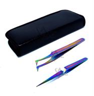 stylish set of 2 stainless steel multi titanium rainbow color 3d eyelash extension tweezers: a type angled + x type self retracting fine point (a2z) for precision and durability logo