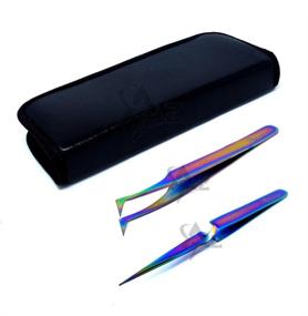 img 3 attached to Stylish SET OF 2 Stainless Steel Multi Titanium Rainbow Color 3D Eyelash Extension Tweezers: A type angled + X type Self Retracting Fine Point (A2Z) for Precision and Durability