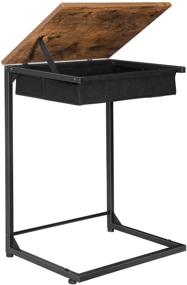 img 4 attached to HOOBRO C-Shape Side Table with Fabric Basket, 27.2-inch Height Snack Table, Industrial Wood Look Accent Table, 🏷️ Metal Frame - Ideal for Small Spaces in Living Room, Bedroom - Flip Top Sofa End Table, BF55SF01