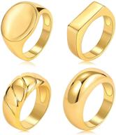 set of 4 gold chunky dome rings for women, 18k real gold signet polished round stacking minimalist ring - sizes 5-10 logo