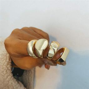 img 2 attached to Набор из 4-х золотых массивных кольцевых колец для женщин, 18К настоящее золотое печатное полированное кольцо для стеклянной стопки - размеры 5-10