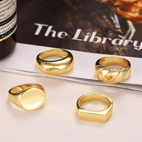 img 1 attached to Набор из 4-х золотых массивных кольцевых колец для женщин, 18К настоящее золотое печатное полированное кольцо для стеклянной стопки - размеры 5-10