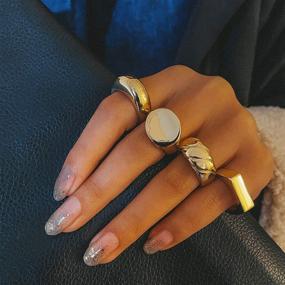img 3 attached to Set of 4 Gold Chunky Dome Rings for Women, 18K Real Gold Signet Polished Round Stacking Minimalist Ring - Sizes 5-10