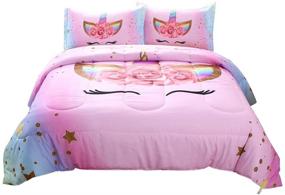 img 3 attached to 🌈 Rainbow Soft Girls Bedding Set - Oecpkd Unicorn Comforter Set for Twin Size Bed - 3 Piece with 1 Comforter and 2 Pillowcases - Pink Flower Unicorn Bedding Sets for Girls