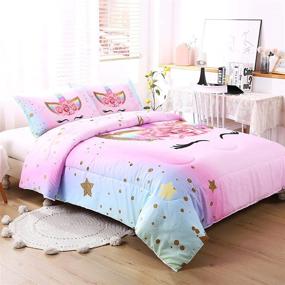 img 1 attached to 🌈 Rainbow Soft Girls Bedding Set - Oecpkd Unicorn Comforter Set for Twin Size Bed - 3 Piece with 1 Comforter and 2 Pillowcases - Pink Flower Unicorn Bedding Sets for Girls