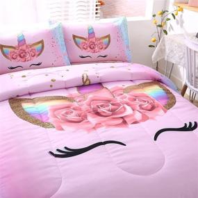 img 2 attached to 🌈 Rainbow Soft Girls Bedding Set - Oecpkd Unicorn Comforter Set for Twin Size Bed - 3 Piece with 1 Comforter and 2 Pillowcases - Pink Flower Unicorn Bedding Sets for Girls