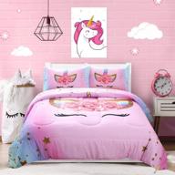 🌈 rainbow soft girls bedding set - oecpkd unicorn comforter set for twin size bed - 3 piece with 1 comforter and 2 pillowcases - pink flower unicorn bedding sets for girls logo