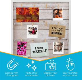 img 2 attached to 📸 Houseables Magnetic Collage Frame - 20” x 20”, Light Rustic Wood - Multi Picture Display - Hanging Photo Board with Clips - 10 Magnets - Ideal for Polaroids, Postcards, Memo, Art - Perfect Dorm Wall Decorative Bulletin