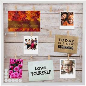 img 4 attached to 📸 Houseables Magnetic Collage Frame - 20” x 20”, Light Rustic Wood - Multi Picture Display - Hanging Photo Board with Clips - 10 Magnets - Ideal for Polaroids, Postcards, Memo, Art - Perfect Dorm Wall Decorative Bulletin