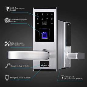 img 2 attached to 🔒 Ardwolf A50 Left-Handle Fingerprint Door Lock – Keyless Entry Biometric Door-Locks with Digital Keypad & Key for Homes, Hotels, and Interiors, Exterior Front Door – Auto-Lock Feature