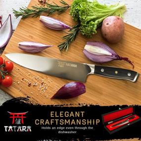 img 1 attached to 🔪 Нож шеф-повара TATARA длиной 8 дюймов - высококачественная кухонный нож из углеродистой нержавеющей стали - ультра-острый кухонный нож с полным хвостовиком для нарезки суши, овощей и мяса - включает деревянный футляр для оптимального хранения