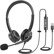 ultimate comfort usb headset with microphone for pc - enhanced noise cancelling, in-line controls, mute button - ideal for laptop, mac, office, online classes, call center, and skype logo