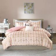 🛏️ modern trendy full/queen comforter set - intelligent design raina metallic print geometric design - all season bedding set with matching sham and decorative pillow - blush/gold - 5 piece logo