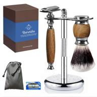 🧔 complete men's wet shaving kit: shave brush, stainless steel bowl, shaving stand, double edge straight safety razor set with 10 blades, shave soap, carrying bag - ideal gift sets for dad and men logo