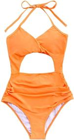 img 4 attached to CUPSHE Women's Twist Ruched One Piece Swimsuit: Halter Cutout Push Up Bathing Suit - Dive into Style!