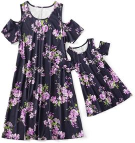 img 4 attached to 🌸 Floral Printed Summer Dress Set - IFFEI Mommy and Me Matching Dresses with Short Sleeves for Mother and Daughter