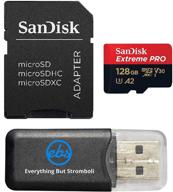 📷 sandisk extreme pro 128gb micro sdxc memory card compatible with gopro hero 8 black, max 360 action cam | u3 v30 4k class 10 | bundle includes 1 everything but stromboli microsd card reader logo