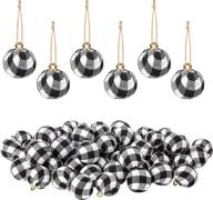 🎄 changsha 42-piece buffalo plaid fabric ball ornament set - burlap christmas tree hanging pendants in white and black - festive holiday party supplies логотип