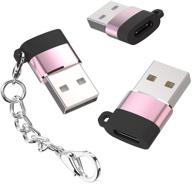 usb c женский к usb a мужской адаптер зарядного кабеля конвертер [3 шт.] с брелоком, розово-розовый - совместим с iphone 12 11 mini pro max ipad air pro samsung s21 s20 и многим другим логотип