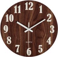 🕐 jomparis 12-inch night light function wooden round wall clock: vintage rustic country tuscan style for kitchen bedroom office home. silent & non-ticking with large numbers. battery operated indoor clocks logo